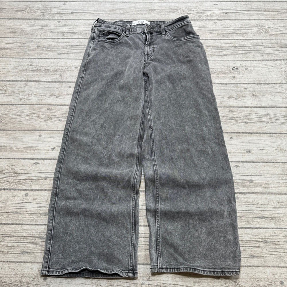 Y2K Hollister Jeans Women's 4/27 Gray Faded Denim Low Rise Baggy Fit Wide Leg